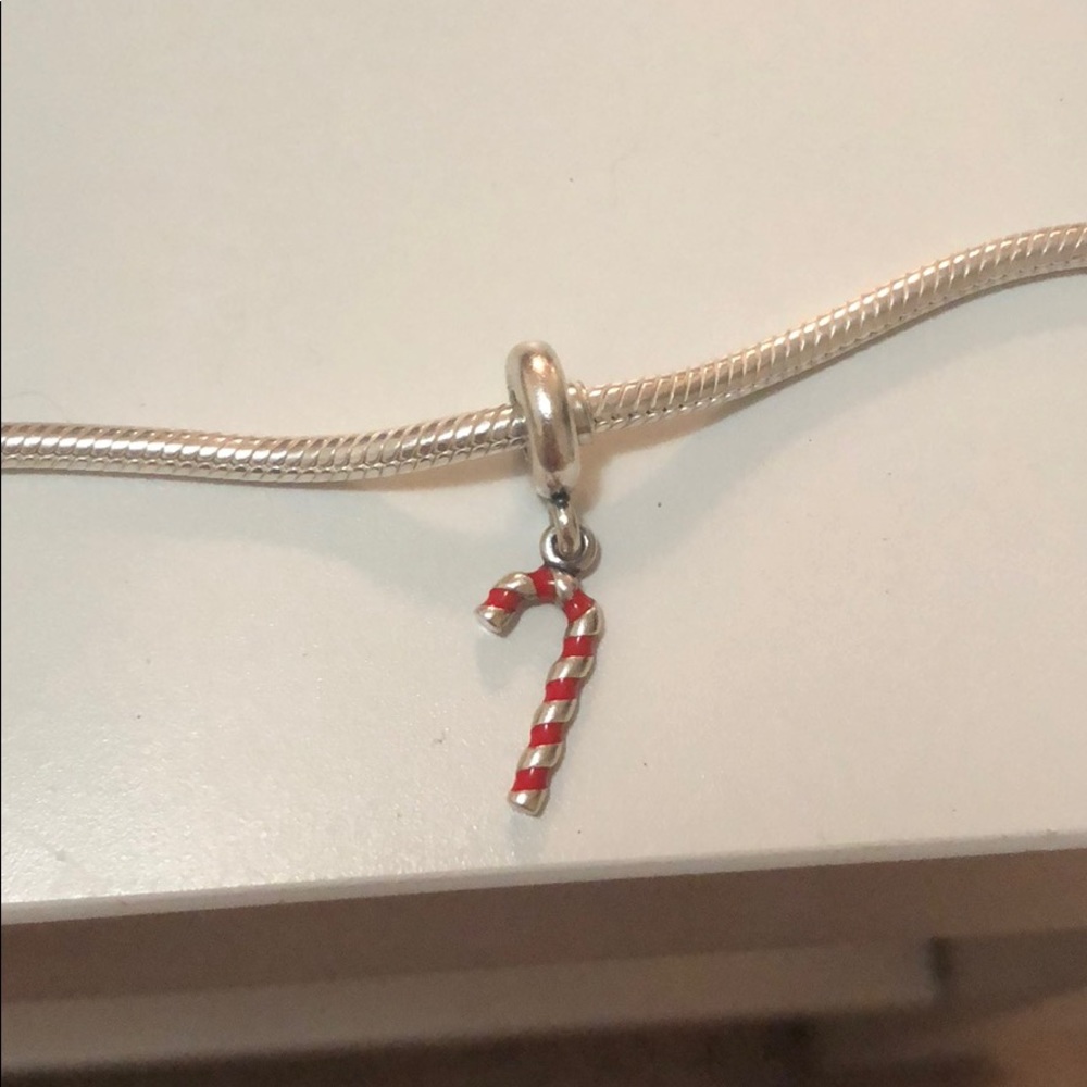 Candy Cane Shaped Dangling Pandora Charm.